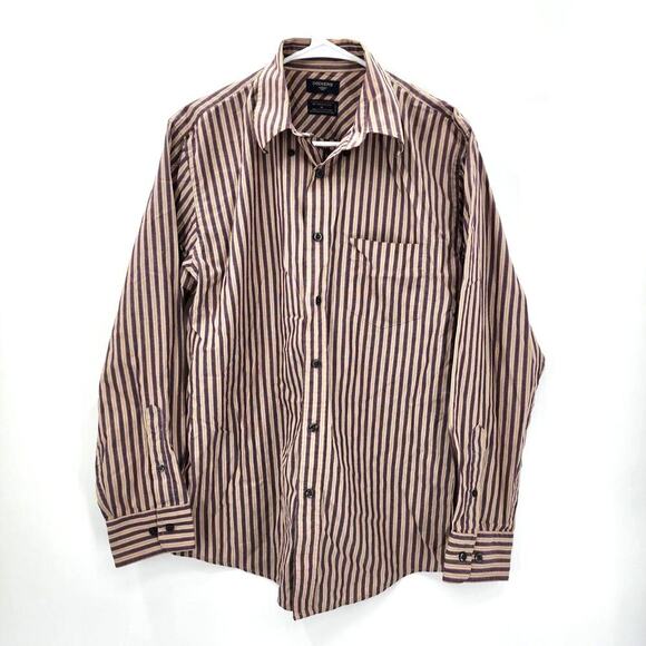 Dockers Button Up Long Sleeve Stripe Purple Cream Casual Shirt Medium - Picture 1 of 5